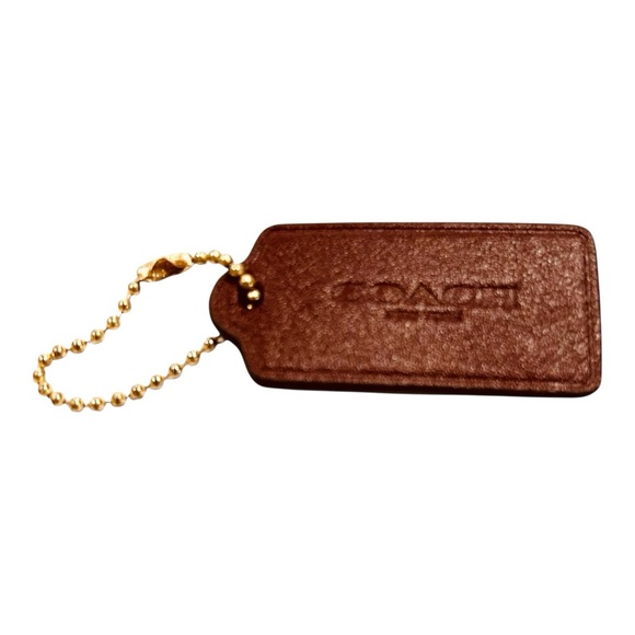 Coach Bag Charm Hang Tag Fob Keychain Maroon Burgundy Red Leather Brass - Picture 7 of 7